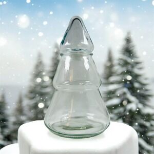 Clear Thick Glass Christmas Tree Shaped Canister Jar Holiday Decor with Lid